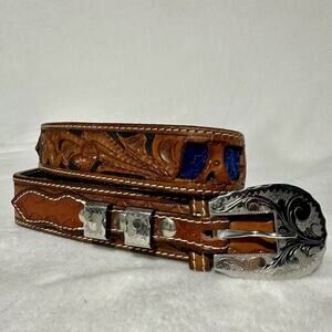 Vintage Belt Handtooled Leather Western Cowboy Belt Mens 32 Name JOHNNY